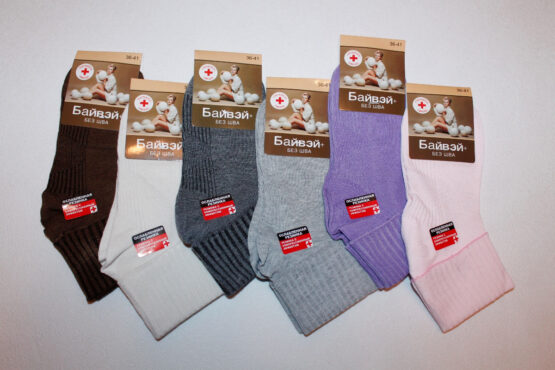 Носки женские тонкие “Байвэй” №6024, 6027 отворот, хлопок, медик (12 пар)