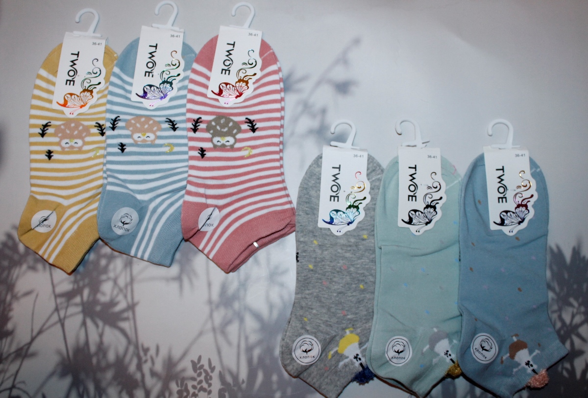 Носки женские короткие “Two’e” №WGE02, 04, 05, 06 рисунок (12 пар)