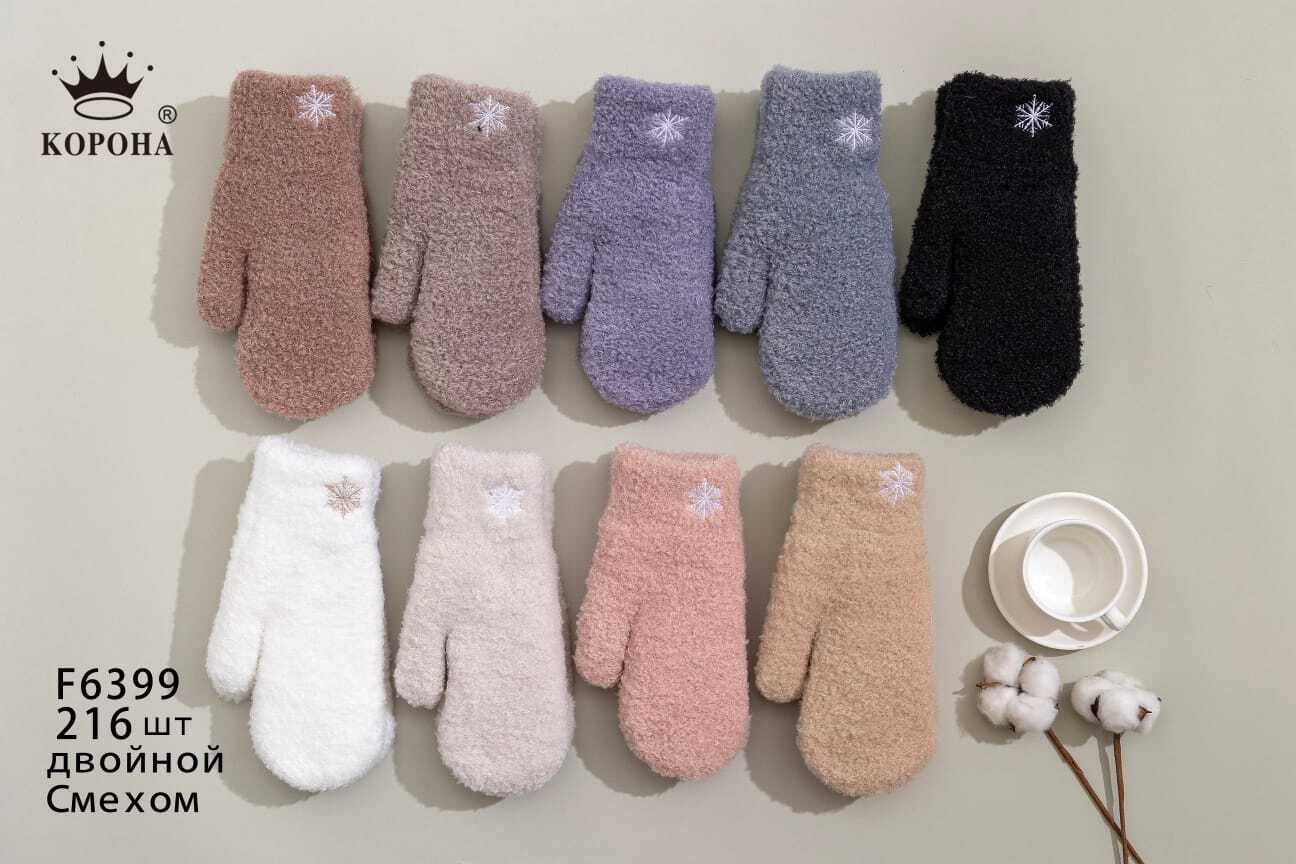 Рукавички женские “Корона” №F6399 плюш, снежинка (12 пар)