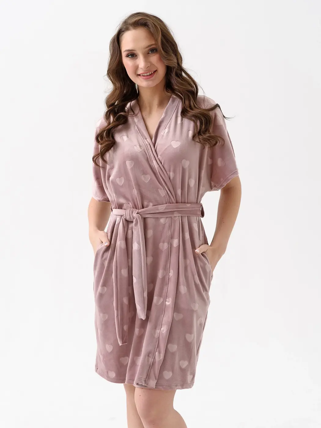 Халат женский “Оптима. Велюровое сердце” №2186-В (44-54) сердечки
