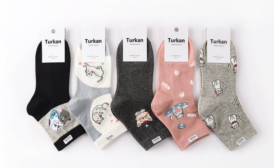 Носки женские тонкие “Turkan” №62551 коты (10 пар)