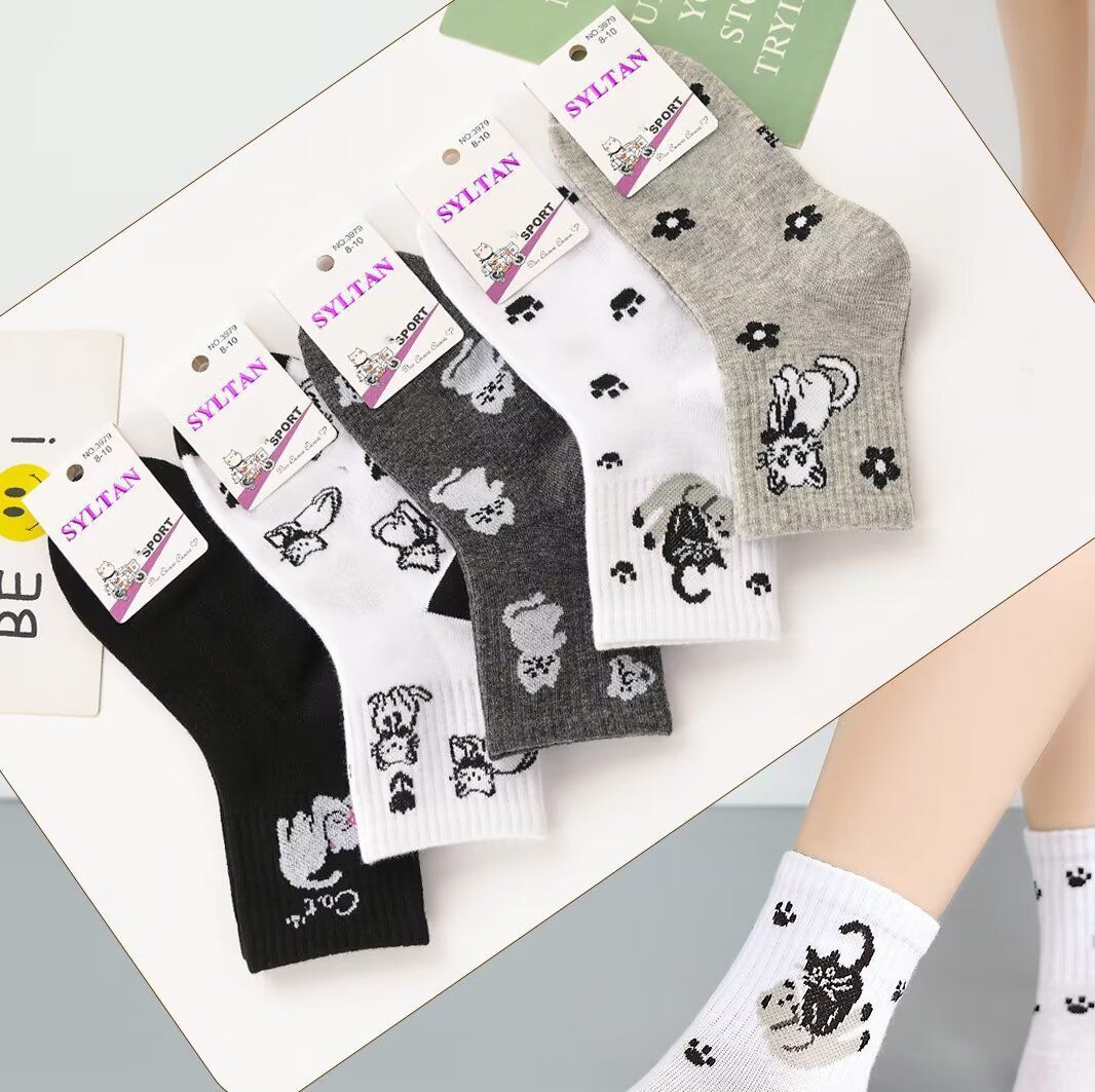 Носки детские тонкие “Syltan” №3979 (6-8, 8-10, 10-12) котик (10 пар)