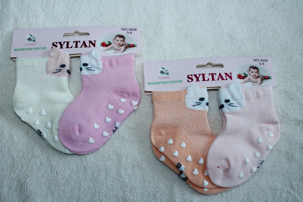 Носки детские тонкие “Syltan” №3583, 3619  (0-6, 6-12) с тормозами (12 пар)