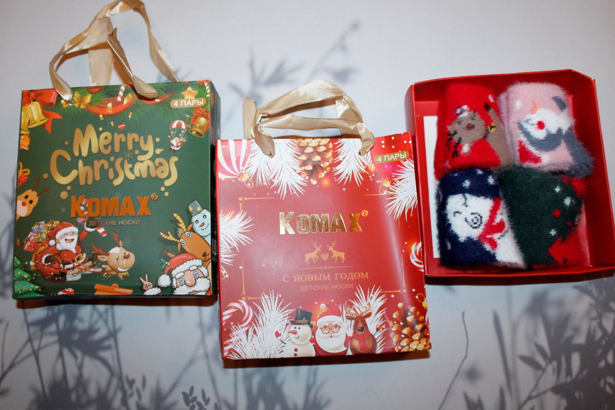 Носки детские теплые “Komax” №ГОД2 (S, M, L) коробка 4 пары