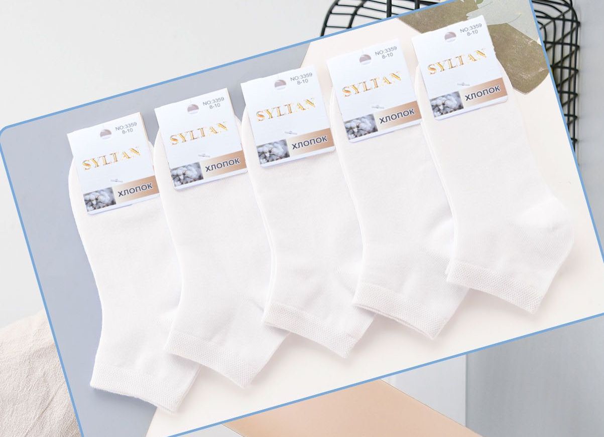 Носки детские тонкие “Syltan” №3359 (8-10, 10-12, 12-14) короткие, белые (10 пар)