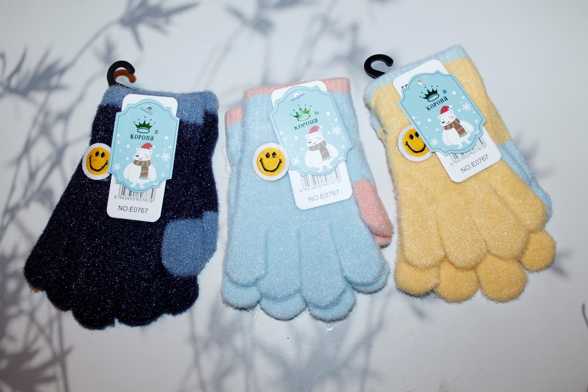 Перчатки детские “Корона” №Е0767 смайл, блеск (12 пар)